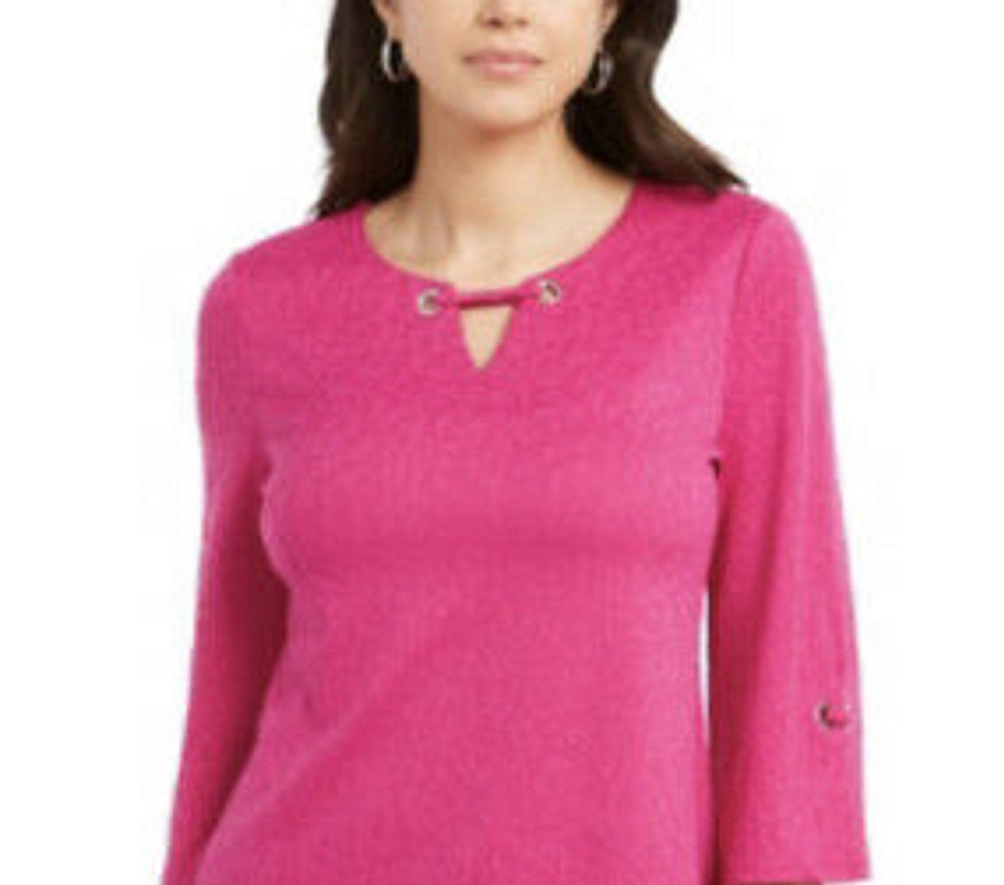 Top feminino com ilhós texturizados e decote em V, tamanho P, rosa, da coleção JM