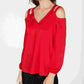 Blusa feminina com recorte e ombro vazado, INC International Concepts, vermelha, tamanho pequeno