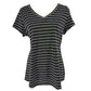 Blusa listrada com decote em V feminina Maison Jules, preta, tamanho grande