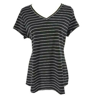 Blusa listrada com decote em V feminina Maison Jules, preta, tamanho grande