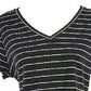 Blusa listrada com decote em V feminina Maison Jules, preta, tamanho extragrande