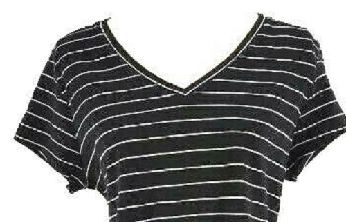 Blusa listrada com decote em V feminina Maison Jules, preta, tamanho extragrande