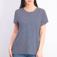 Camiseta feminina listrada Maison Jules com gola redonda, azul-marinho, tamanho XS