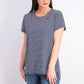 Camiseta feminina listrada Maison Jules com gola redonda, azul-marinho, tamanho XS
