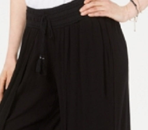 Calça feminina texturizada com amarração na cintura e pernas largas, preta, tamanho extragrande, estilo &amp; co