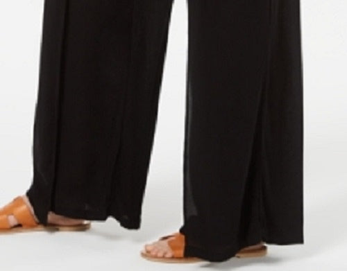 Calça feminina texturizada com amarração na cintura e pernas largas, preta, tamanho extragrande, estilo &amp; co