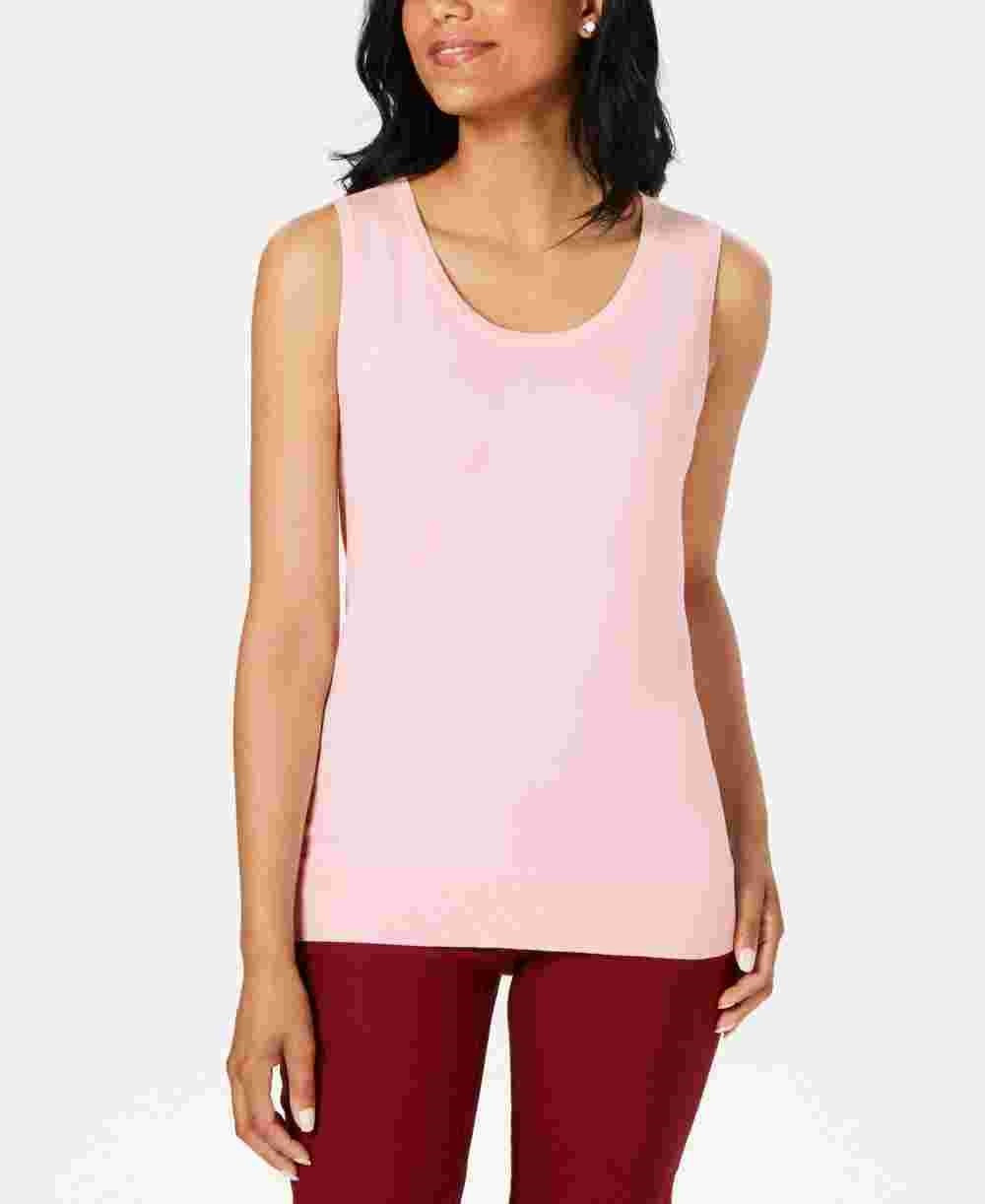 Suéter feminino sem mangas com gola redonda Charter Club, rosa, tamanho médio