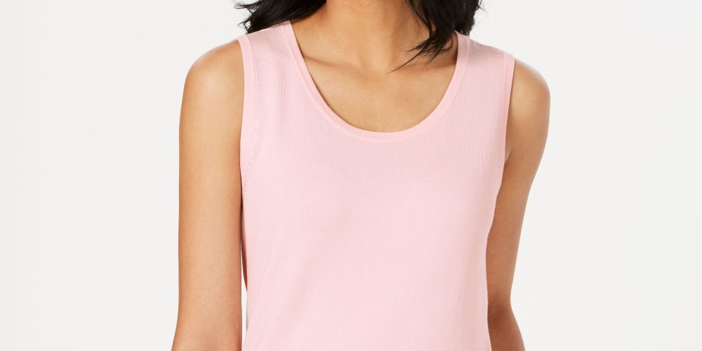 Suéter feminino sem mangas com gola redonda Charter Club, rosa brilhante, tamanho extragrande