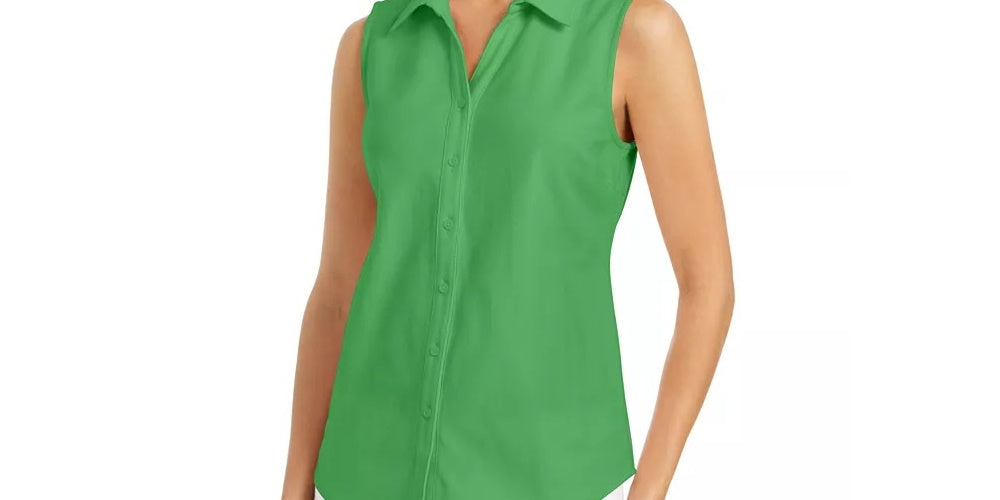 Polo Grass Feminino Botão Down Sem Mangas Verde Tamanho 10