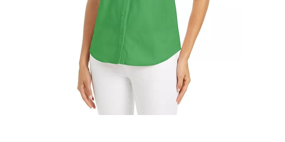 Polo Grass Feminino Botão Down Sem Mangas Verde Tamanho 10