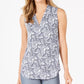 Blusa feminina Charter Club com estampa floral e gola plissada, branca, tamanho pequeno