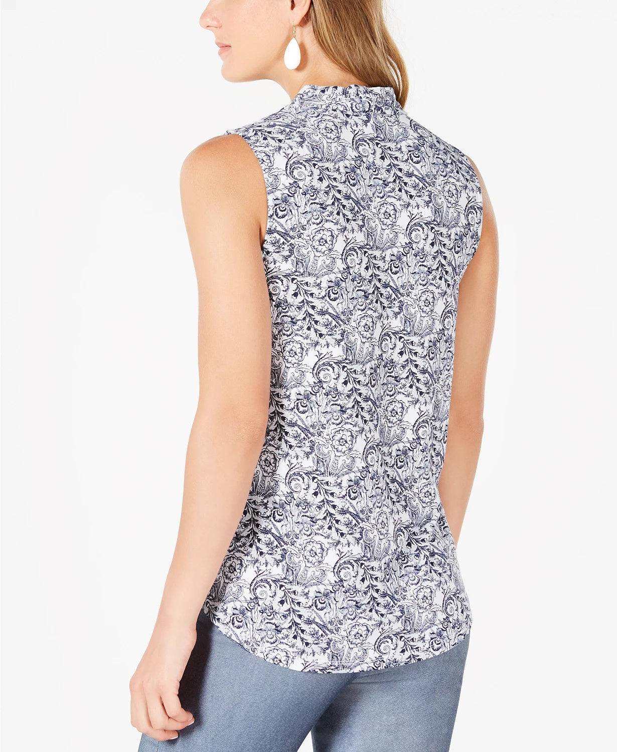 Blusa feminina Charter Club com estampa floral e gola plissada, branca, tamanho pequeno