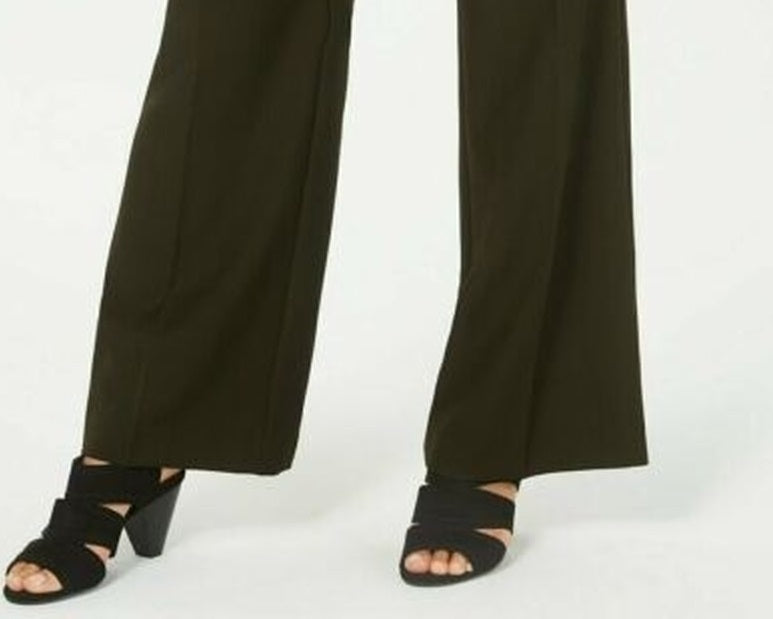 Calça feminina elástica de perna larga estilo &amp; co, verde escuro, tamanho 6 T/G