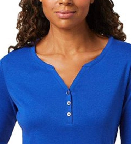 Karen Scott Top Henley de Algodão Feminino Azul Tamanho P