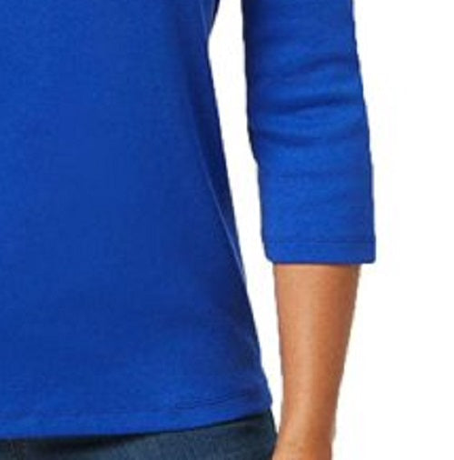 Karen Scott Top Henley de Algodão Feminino Azul Tamanho P