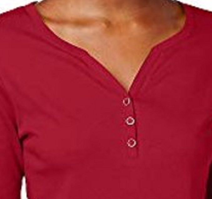 Karen Scott Top Henley de Algodão Feminino Vermelho Tamanho Médio