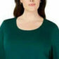 Blusa feminina Karen Scott de algodão com manga 3/4, verde, tamanho pequeno