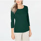 Blusa feminina Karen Scott de algodão com manga 3/4, verde, tamanho extragrande