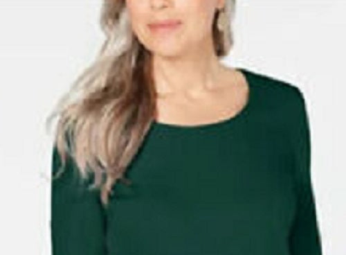 Blusa feminina Karen Scott de algodão com manga 3/4, verde, tamanho extragrande