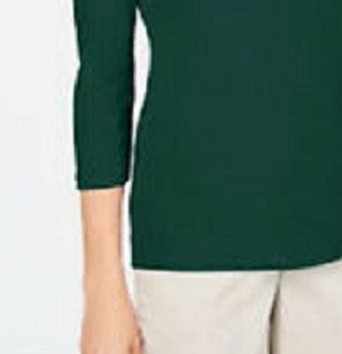 Blusa feminina Karen Scott de algodão com manga 3/4, verde, tamanho extragrande