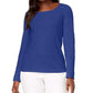 Karen Scott Blusa feminina de algodão com decote redondo, azul, tamanho pequeno e pequeno