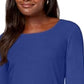 Karen Scott Blusa feminina de algodão com decote redondo, azul, tamanho pequeno e pequeno