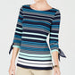 Blusa listrada feminina Charter Club com mangas amarradas, azul, tamanho extragrande