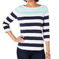 Charter Club Blusa feminina de algodão Pima com botões e listras, azul, tamanho X-G