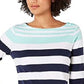 Charter Club Blusa feminina de algodão Pima com botões e listras, azul, tamanho X-G