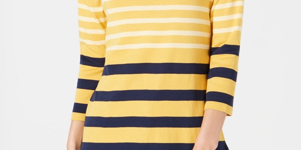 Charter Club Blusa feminina de algodão Pima com botões e listras, tamanho XS, dourada