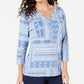 Karen Scott Blusa Feminina Estampada com Motivos Mistos Azul Tamanho Pequeno