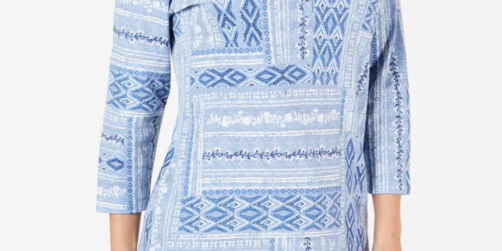 Karen Scott Blusa Feminina Estampada com Motivos Mistos Azul Tamanho Pequeno