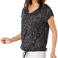 Blusa feminina estampada com cordão Ideology, preta, tamanho grande