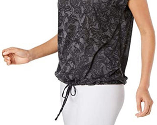 Blusa feminina estampada com cordão Ideology, preta, tamanho grande
