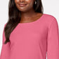 Karen Scott Blusa feminina de algodão com decote redondo, rosa escuro, tamanho GG