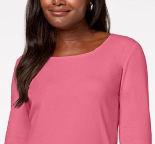 Karen Scott Blusa feminina de algodão com decote redondo, rosa escuro, tamanho GG