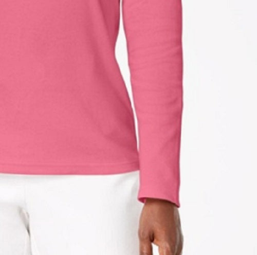 Karen Scott Blusa feminina de algodão com decote redondo, rosa escuro, tamanho GG