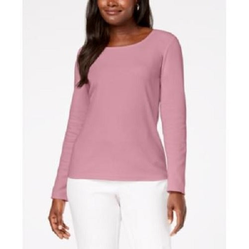 Karen Scott Blusa feminina de algodão com decote redondo, rosa escuro, tamanho XX-G