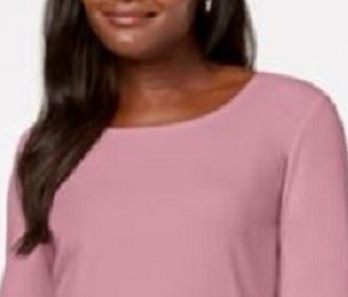 Karen Scott Blusa feminina de algodão com decote redondo, rosa escuro, tamanho XX-G