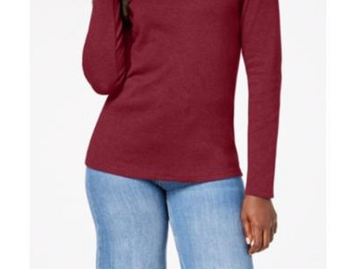 Karen Scott Blusa de algodão feminina com decote redondo, vermelha, tamanho médio