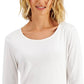 Karen Scott Blusa feminina de algodão com decote redondo, branca, tamanho XX-G