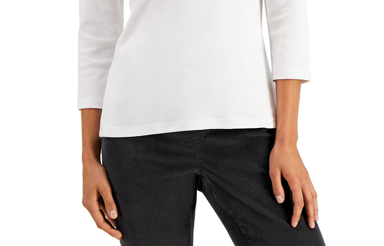 Karen Scott Blusa feminina de algodão com decote redondo, branca, tamanho XX-G