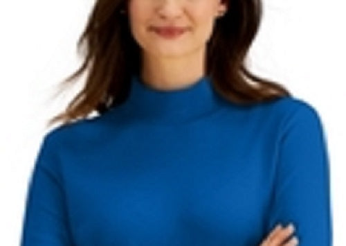 Blusa de gola alta feminina Karen Scott, de algodão, azul, tamanho extragrande