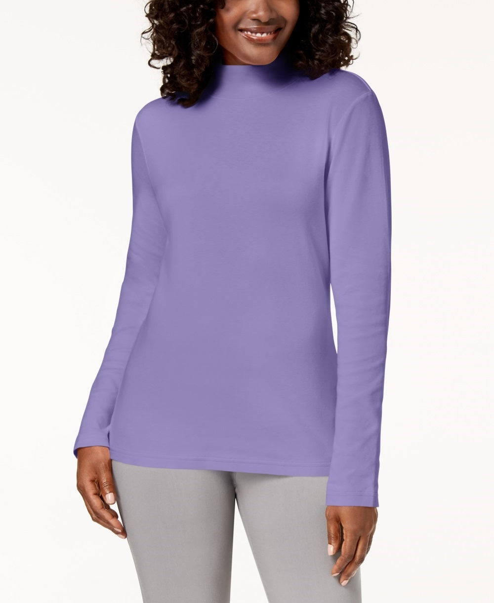 Karen Scott Blusa de gola alta feminina de algodão, roxa, tamanho XX-G