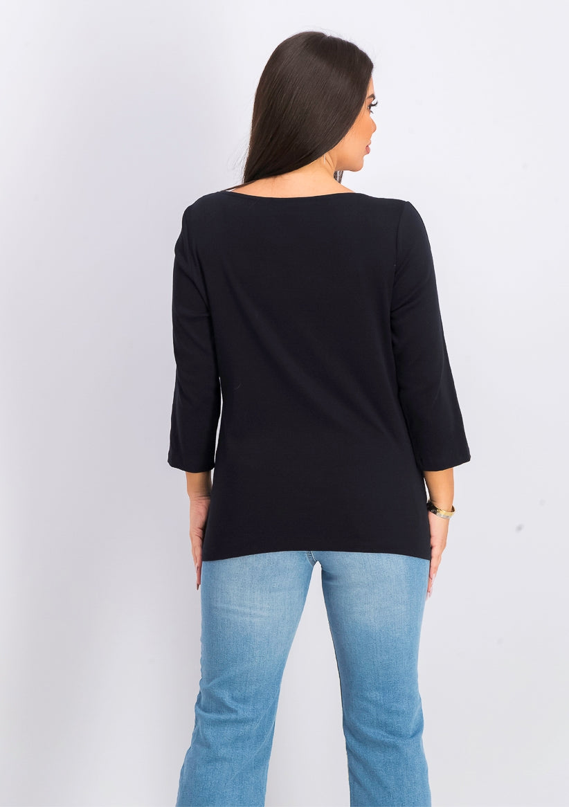 Karen Scott Top Feminino de Algodão com Decote Canoa e Tachas, Preto, Tamanho Extra Pequeno