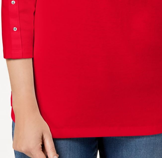 Karen Scott Top Feminino de Algodão com Decote Canoa e Tachas, Vermelho, Tamanho Médio