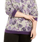 Karen Scott Blusa feminina plus size de lã estampada com gola redonda, roxa 1X