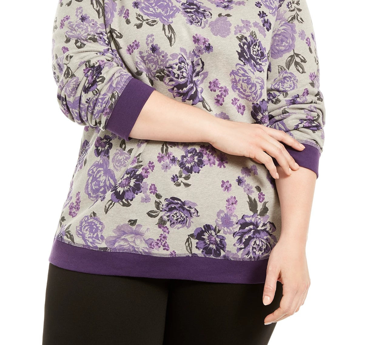 Karen Scott Blusa feminina plus size de lã estampada com gola redonda, roxa 1X