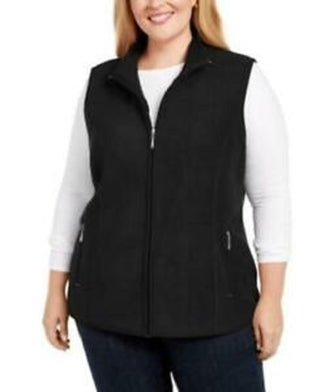 Colete feminino plus size com zíper frontal Karen Scott, preto, tamanho 3X