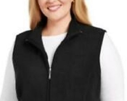 Colete feminino plus size com zíper frontal Karen Scott, preto, tamanho 3X